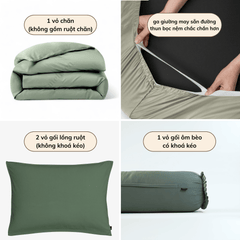 Bộ Chăn Ga Gối 5 món Cotton Satin Màu Trơn