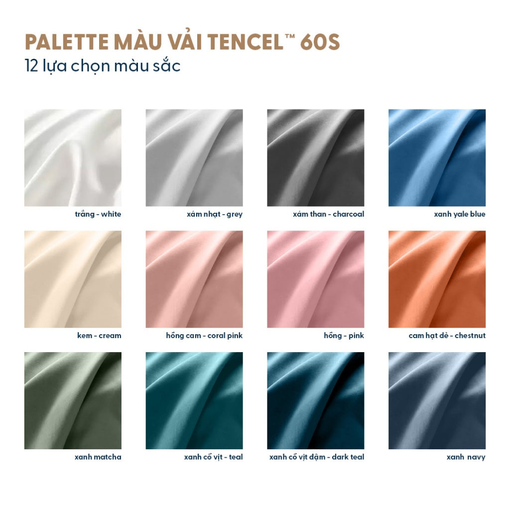 Bộ Ga Gối 3 món Lụa Tencel 60s Màu Trơn
