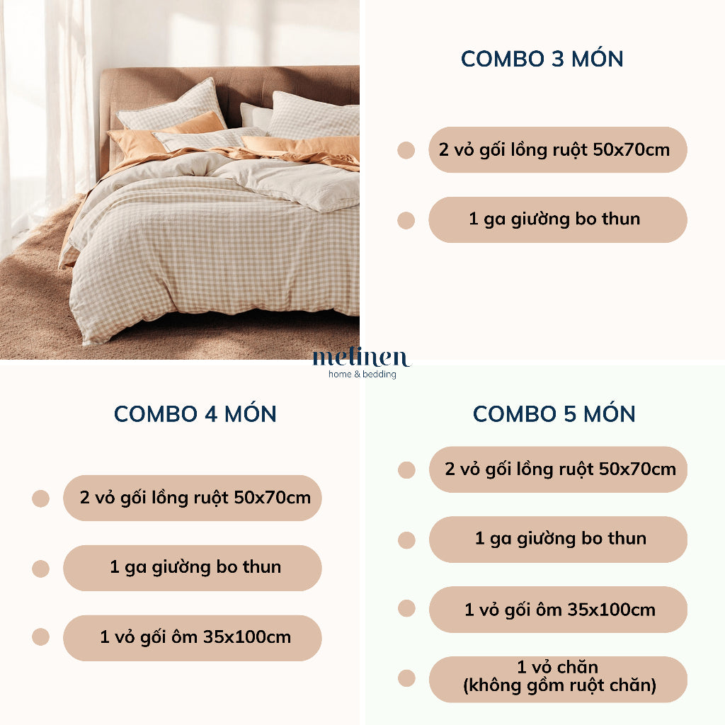 Bộ Chăn Ga Gối 5 món Cotton Washed